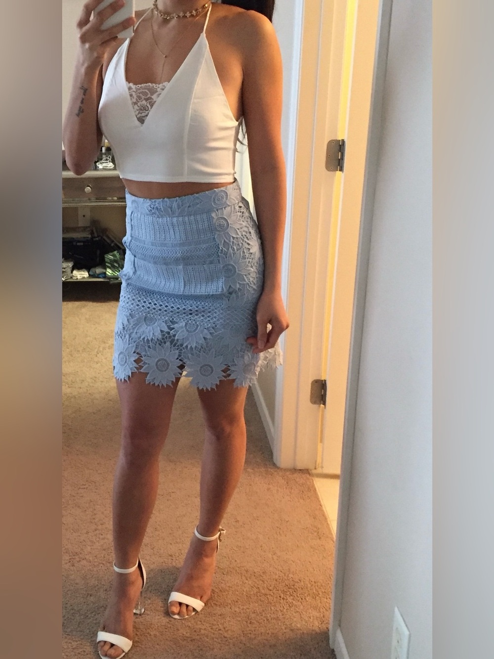 Topshop Crochet Lace Mini Skirt in Sky Blue